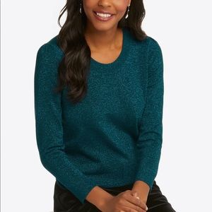 Draper James Lurex Sweater. Green glitter scoop neck size medium